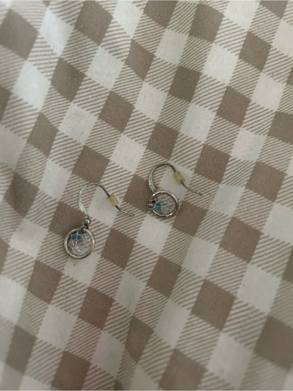 Silver Dreamcatcher Hoop Earrings with Turquoise Accent - Unbranded